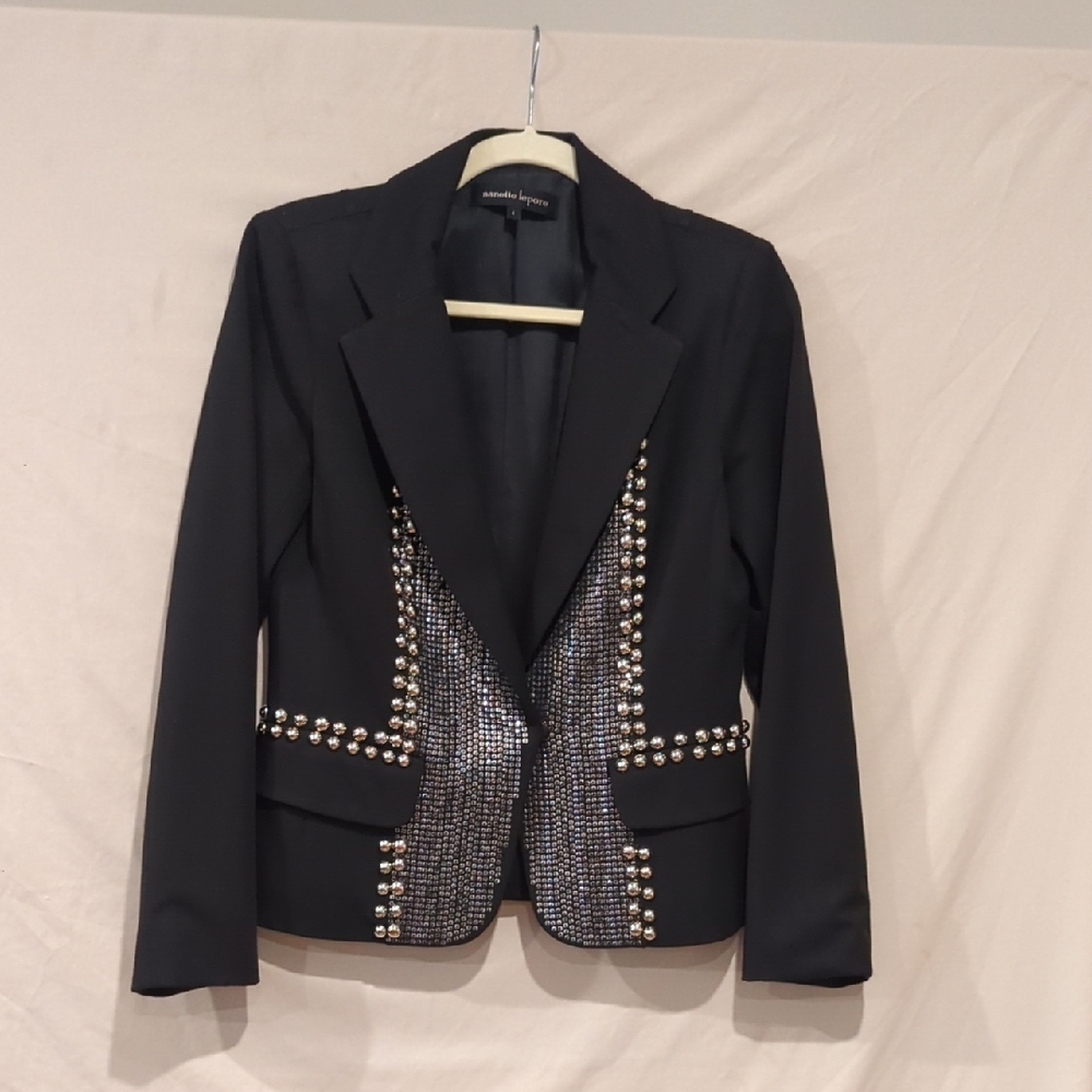 Nanette Lepore Black Blazer with Silver Studs and Sequin